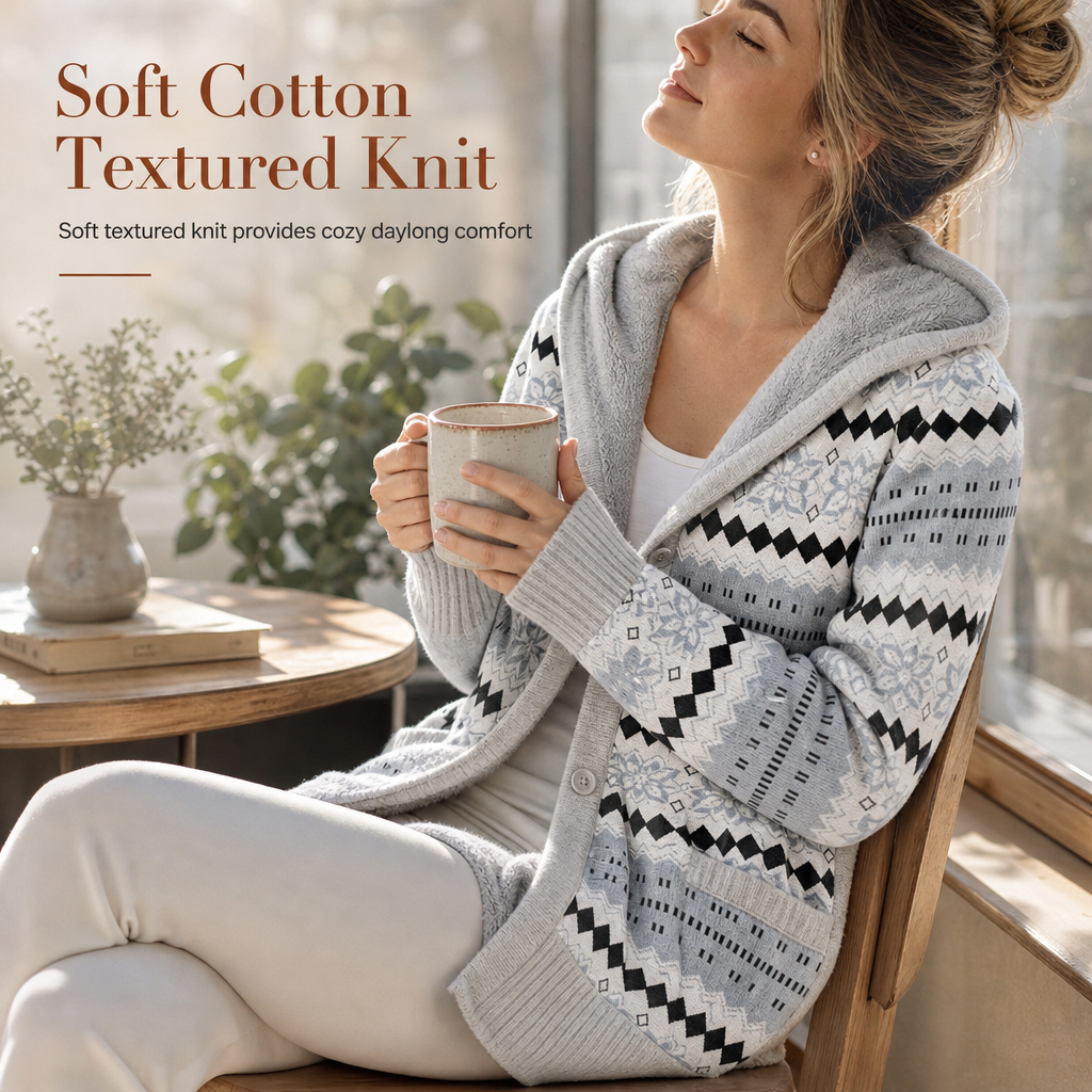 Elin hooded knit jacket with cotton lining for women - view 4