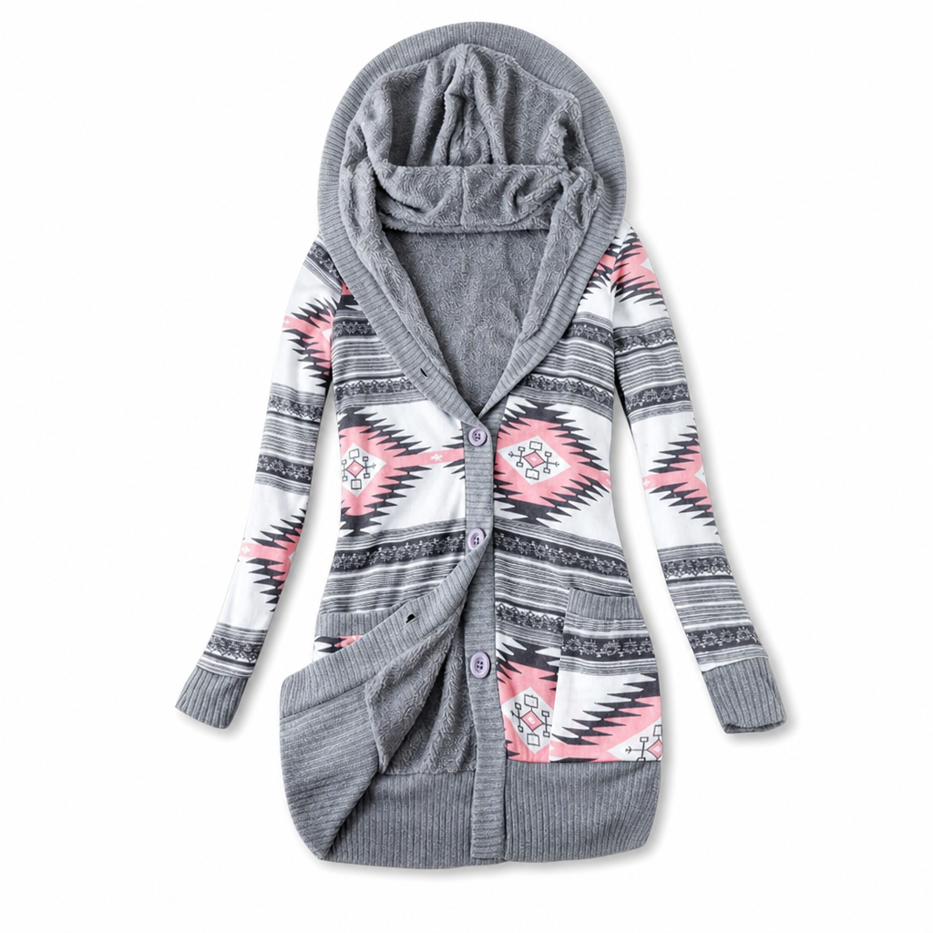 Elin hooded knit jacket with cotton lining for women - view 9