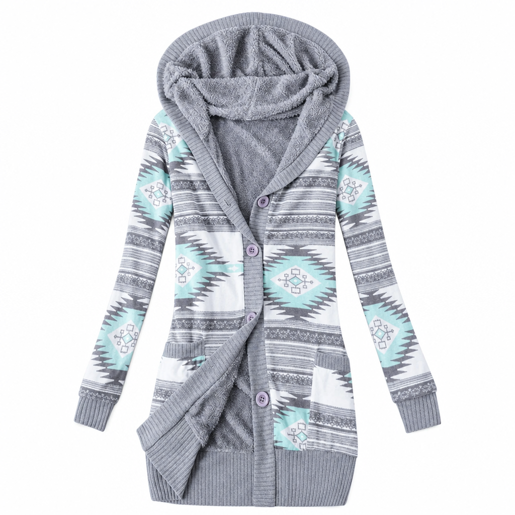 Elin hooded knit jacket with cotton lining for women - view 10