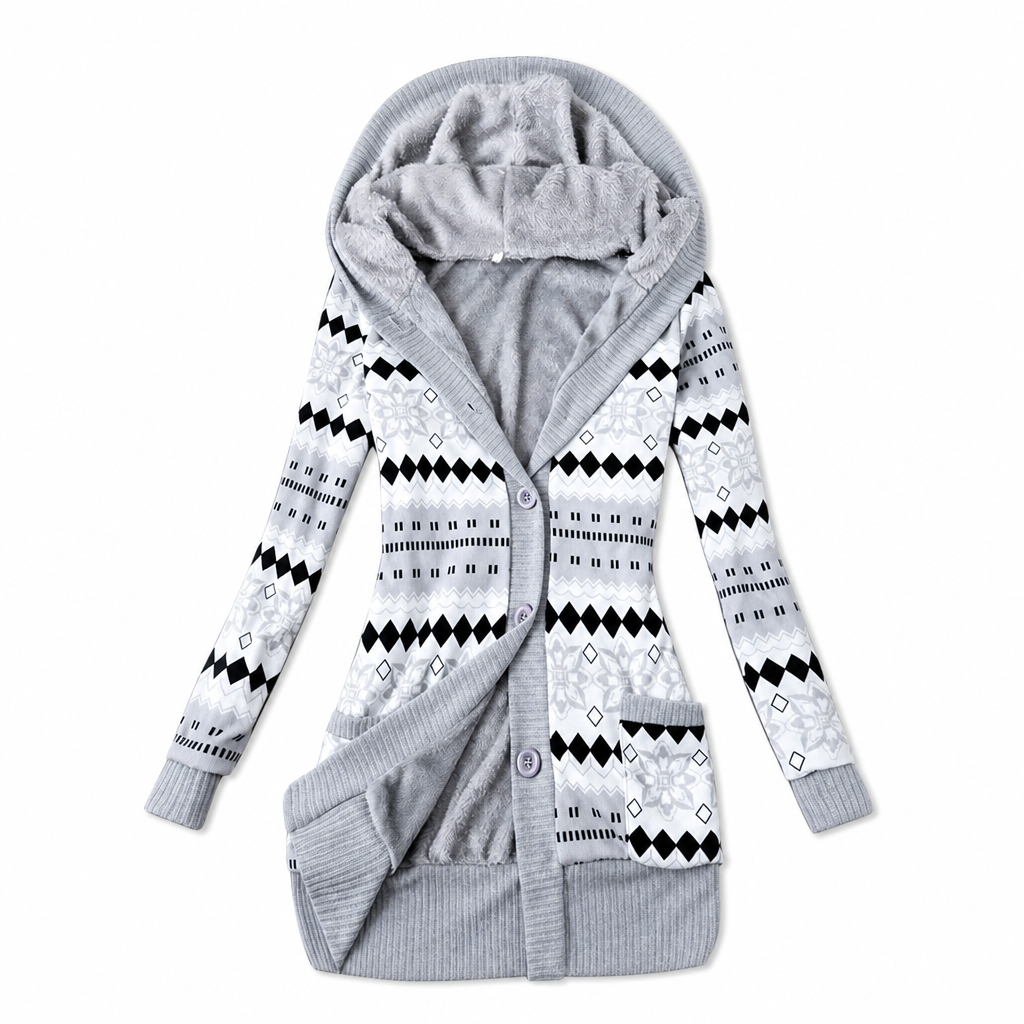 Elin hooded knit jacket with cotton lining for women - view 13