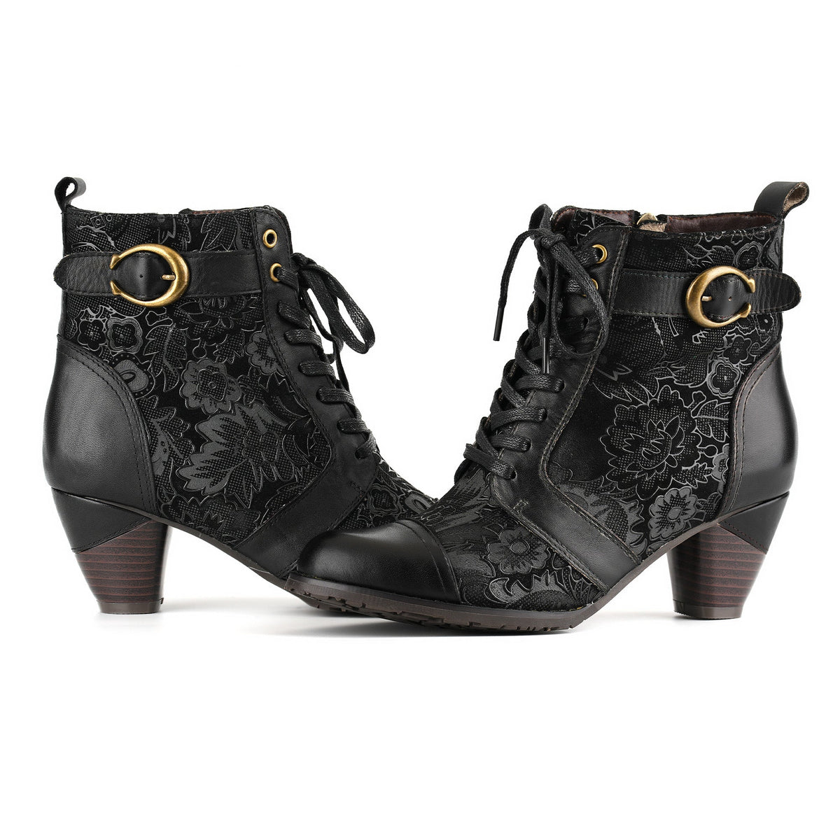 Timeless Grace Floral Lace-Up Ankle Boots